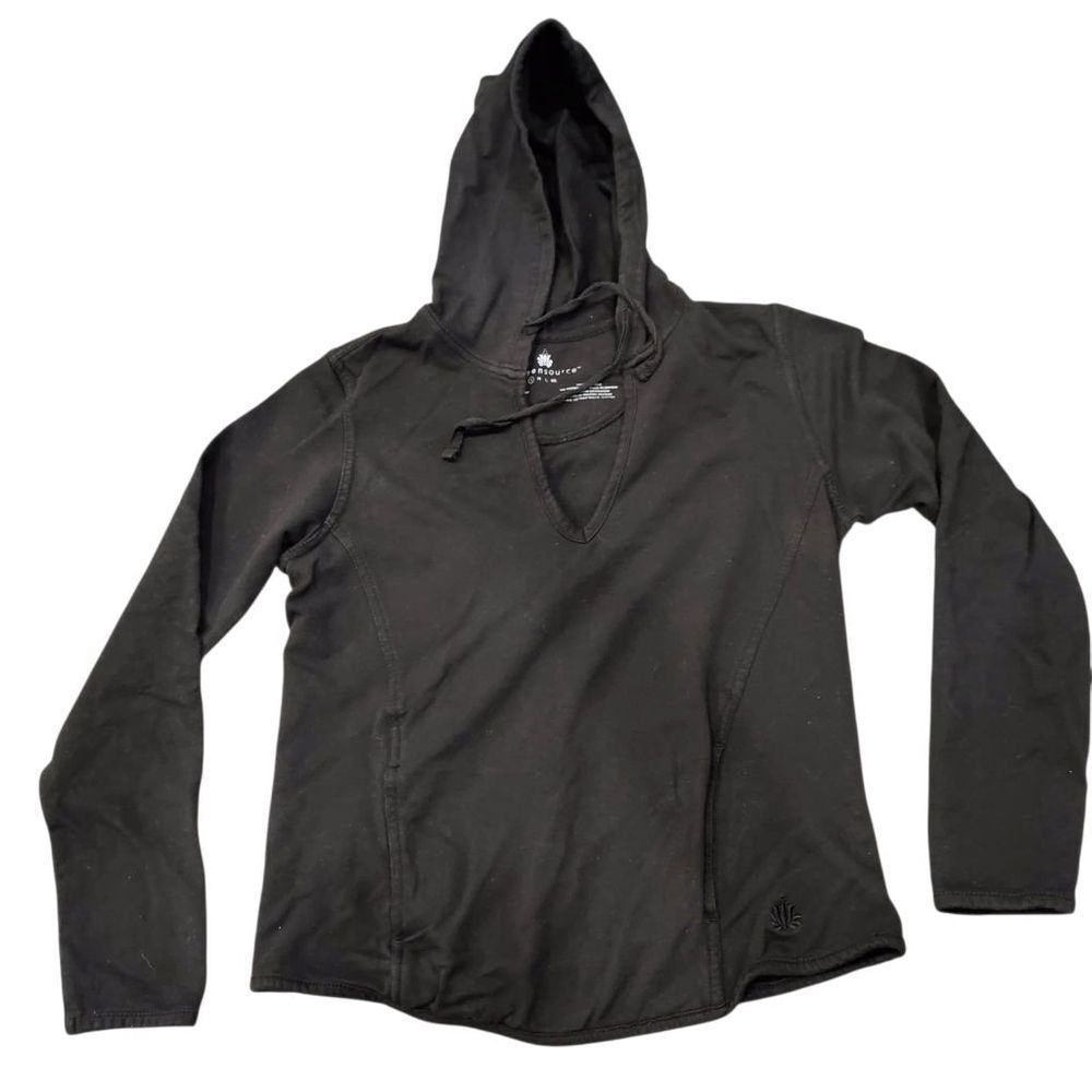 Green Source Black V-Neck Pullover Hoodie Women's Size Small S Activewear